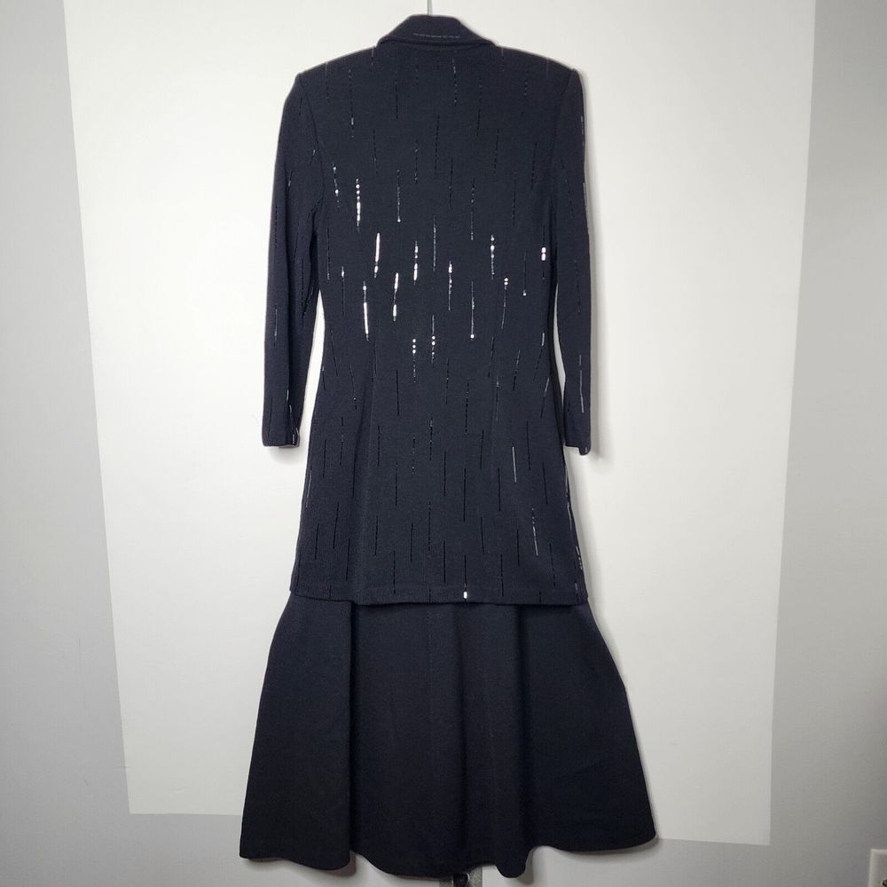 SPARKLY‎ St. John Evening 2 pc. Santana Knit Long Jacket and Long Skirt Black  4 - Picture 3 of 16